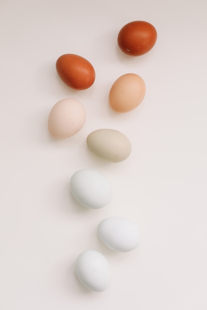 Fresh chicken eggs of natural shades and colors