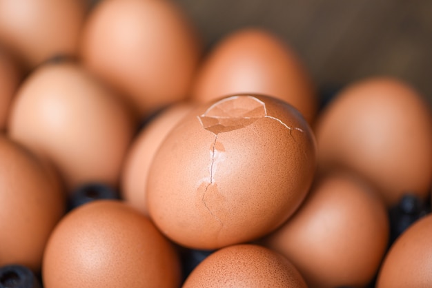 Uova di gallina fresche con uovo rotto