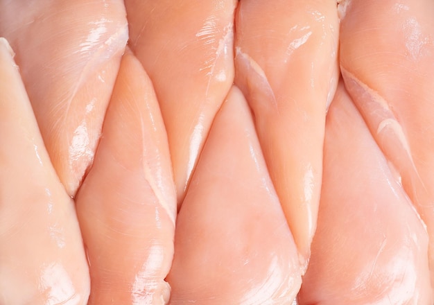 Fresh chicken fillet pieces closeup Raw fillet