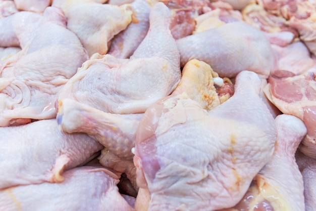 Fresh chicken sold in stores.