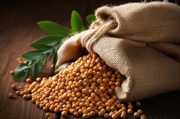 Fresh chickpeas spilling out of a burlap sack