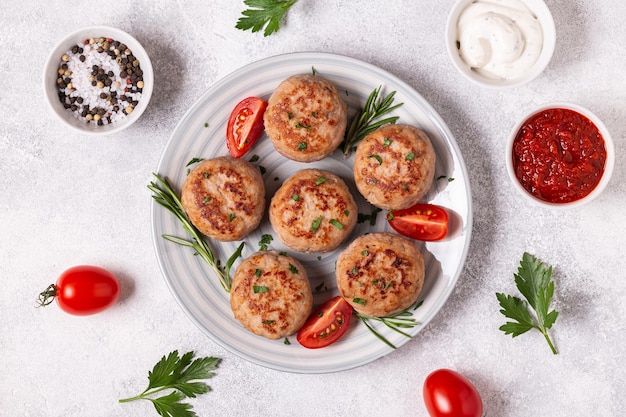 Fresh chiken cutlets with tomatoes and rosemary