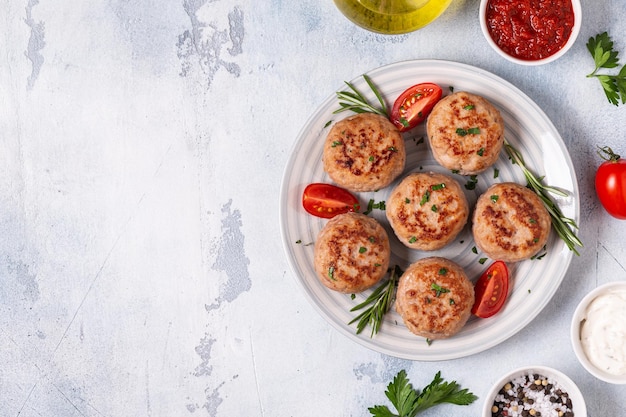 Fresh chiken cutlets with tomatoes and rosemary