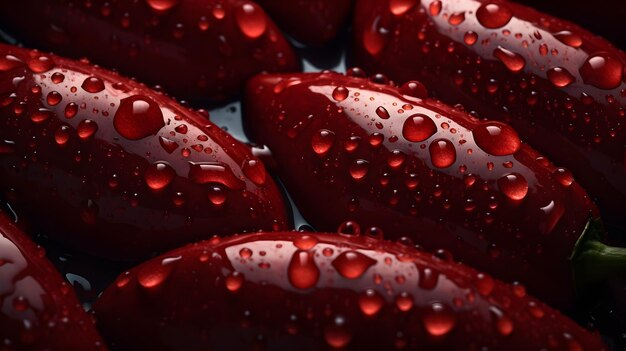 Foto peperoncini freschi con spruzzi d'acqua e gocce su sfondo nero