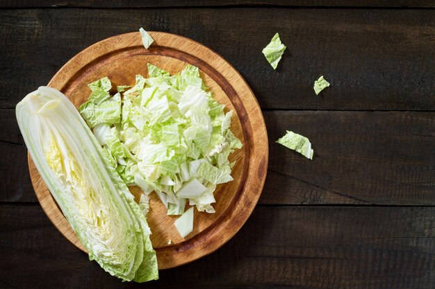 Fresh Chinese cabbage on vintage wooden table