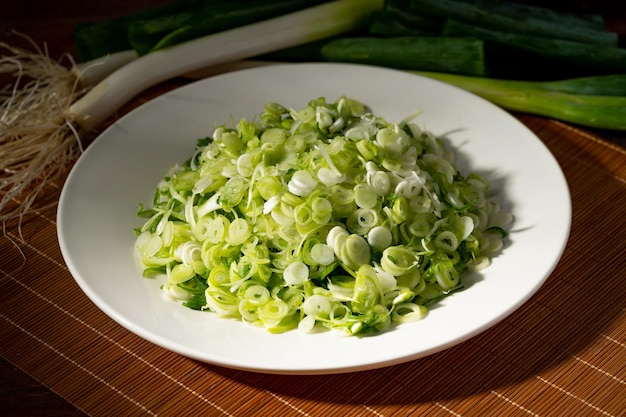 Fresh chopped green onion, a common condiment in Chinese food