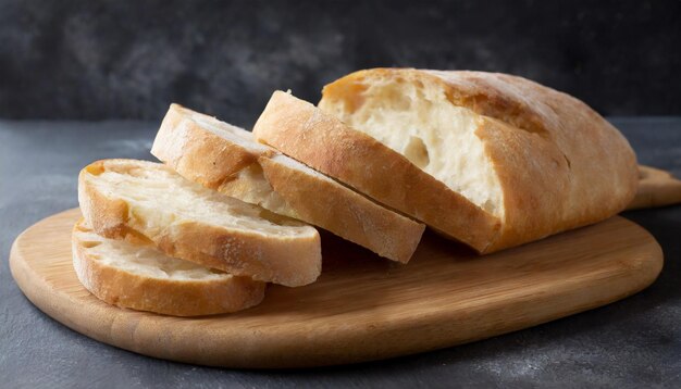 Fresh ciabatta bread sliced on wooden board Kitchen table Delicious Italian bakery