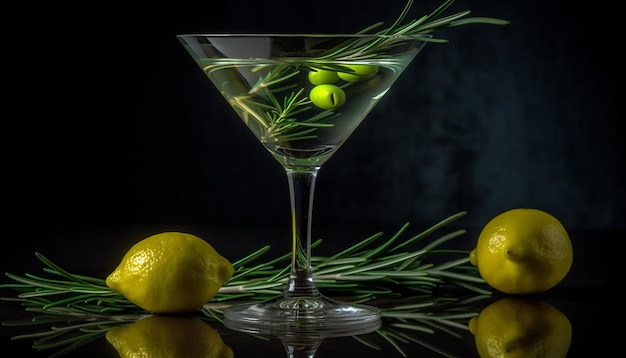 Fresh citrus cocktail with green olive garnish generated by artificial intelligence