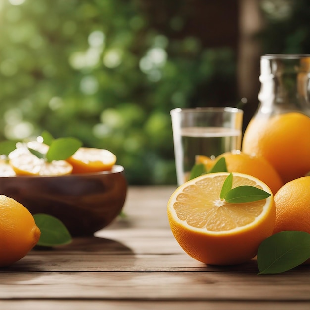 Fresh citrus fruit on a wooden table nature a healthy summer snack with a splash of water generated by AI