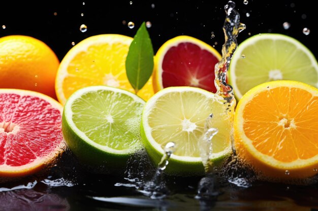 Fresh citrus fruits under flowing tap water