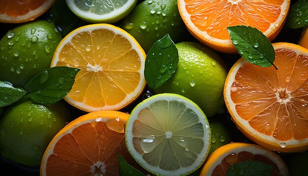 Photo fresh citrus fruits lemon lime orange grapefruit vibrant and juicy generated by ai