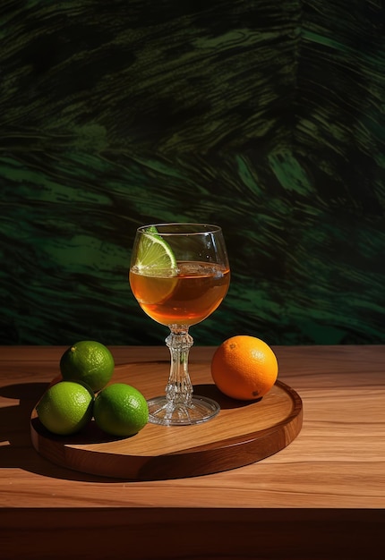 Fresh Citrus Served with a Glass of Wine