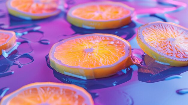 Photo fresh citrus slices on modern glass surface