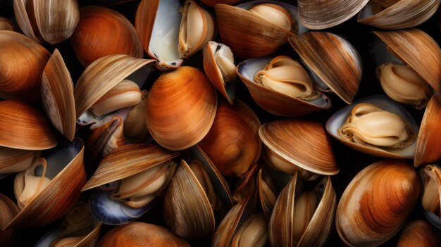 Fresh clams seafood horizontal background