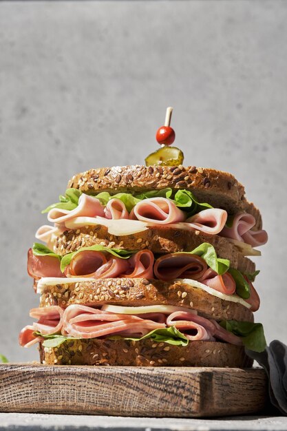 Fresh club sandwich with ham and cheese