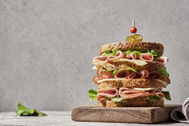 Fresh club sandwich with ham and cheese