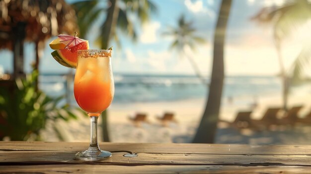 Fresh Cocktail on Wooden Table