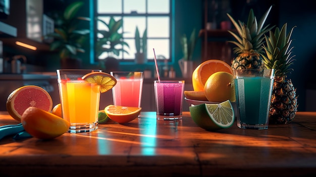 Fresh cocktails and tropical juice drinks Generative AI