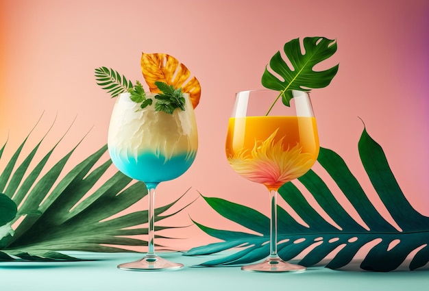 Fresh cocktails and tropical juice drinks generative ai