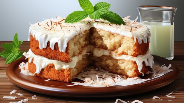 Foto torta di cocco fresca vettore di sfondo bianco