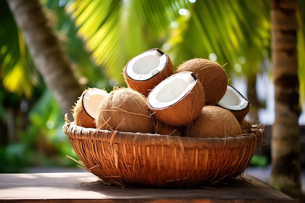 Foto frutta di cocco fresca in un cesto