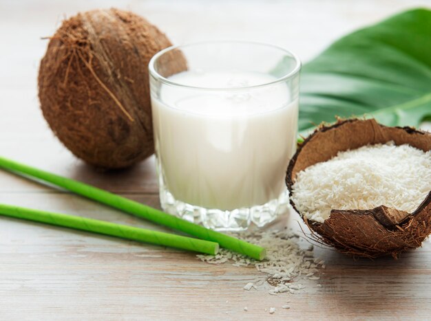 Fresh coconut milk, vegan non dairy healthy drink