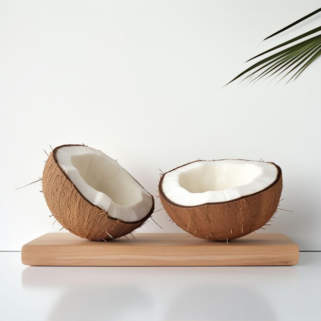 fresh coconut on shelf real photo photorealistic