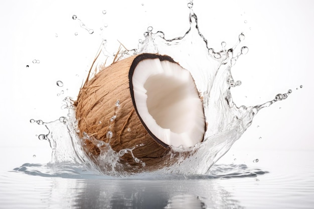 Fresh coconut splashing water AI generative