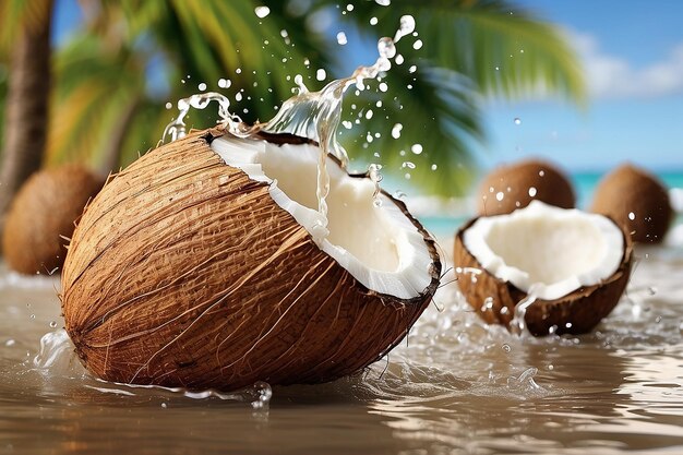 Fresh coconut splashing water