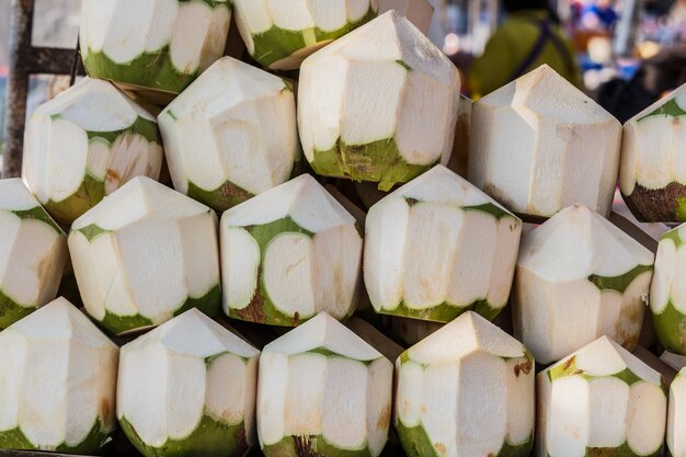 Fresh coconuts for sale in the market