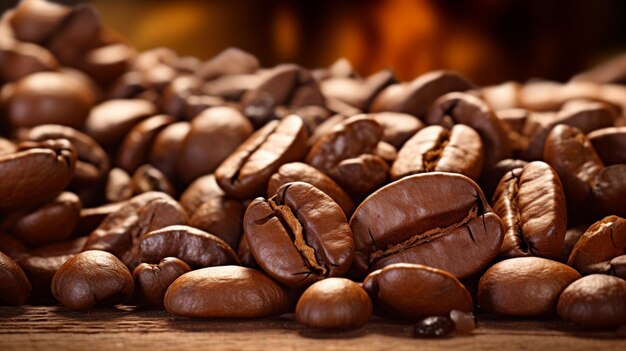 Fresh coffee bean on table close up of gourmet caffeine