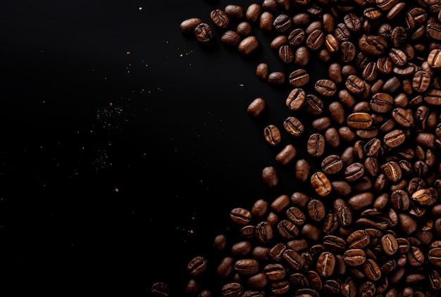 テキスト用の空のスペースを持つ暗い背景に新鮮なコーヒー豆
