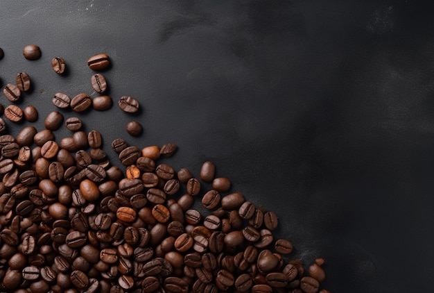 テキスト用の空のスペースを持つ暗い背景に新鮮なコーヒー豆