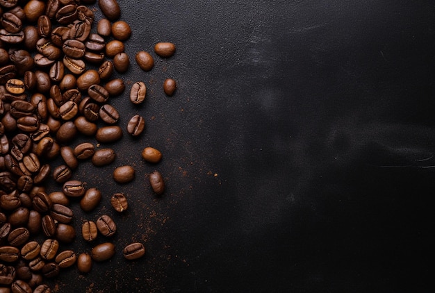 Fresh Coffee Beans On Dark Background with empty space for text