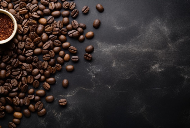 Fresh Coffee Beans On Dark Background with empty space for text