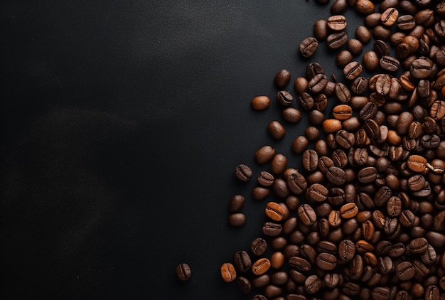 Fresh Coffee Beans On Dark Background with empty space for text