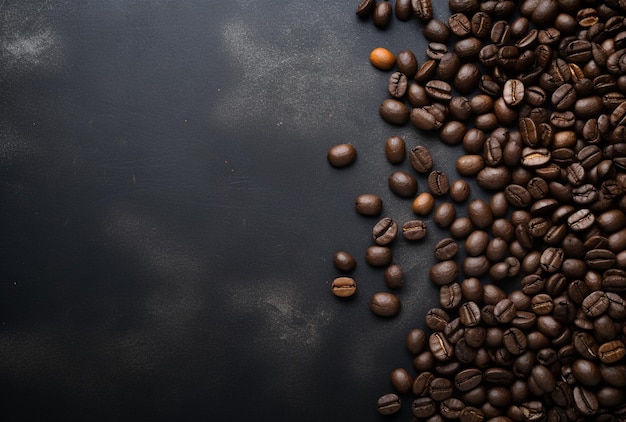 Fresh Coffee Beans On Dark Background with empty space for text