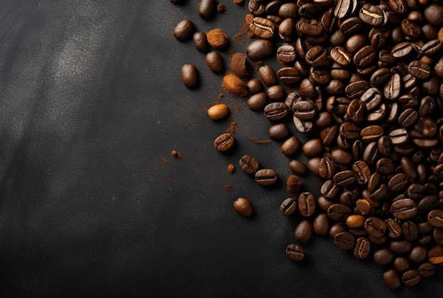 Fresh Coffee Beans On Dark Background with empty space for text