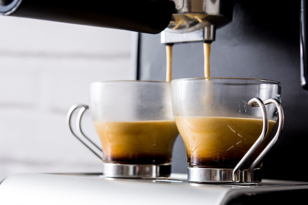 fresh coffee in espresso coffee machine