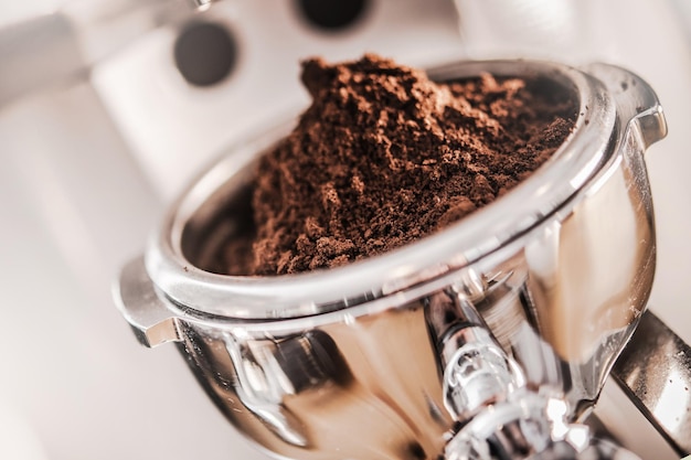 Fresh Coffee in Professional Grade Portafilter Making Espresso Theme