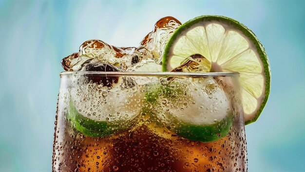 Fresh cola drink with green lime