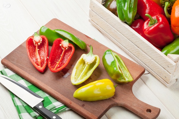 Fresh colorful bell peppers cooking