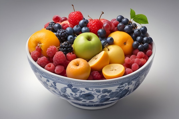 Fresh colorful fruits are kept in a bowl