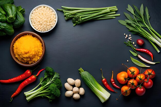 fresh colorful organic vegetables captured from above top view flat lay