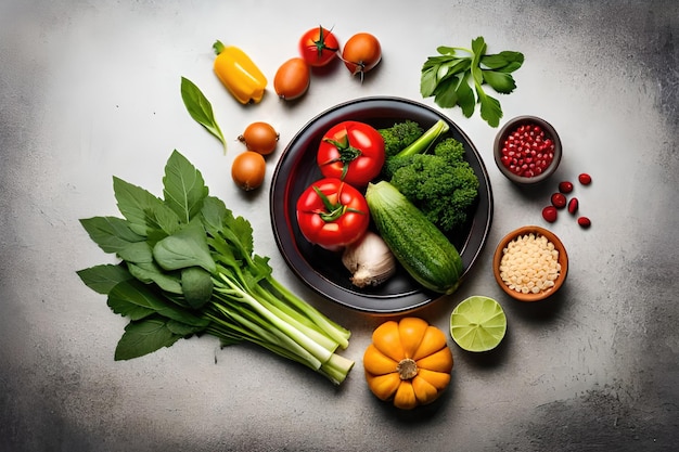 fresh colorful organic vegetables captured from above top view flat lay