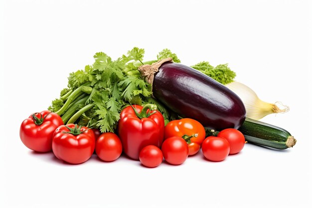 Photo fresh colorful organic vegetables on white background healthy food background top view ai