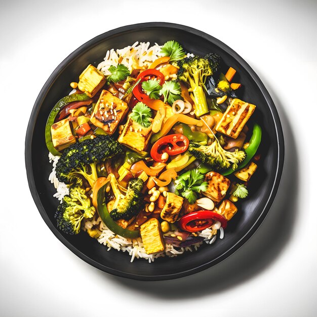 Fresh and Colorful Tofu Stir Fry on White Background Healthy Vegan Meal for Healthy Eating