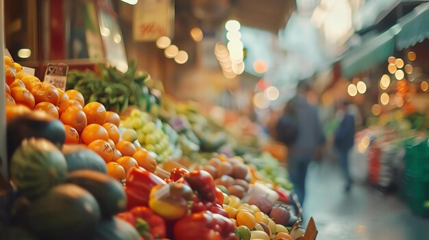 Photo fresh and colorful variety of fruits and vegetables at a local market