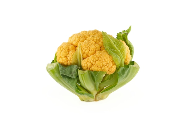 Fresh colorful yellow cauliflower isolated on white background Healthy eating