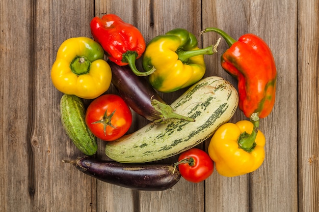 fresh colourful Vegetables on wood table